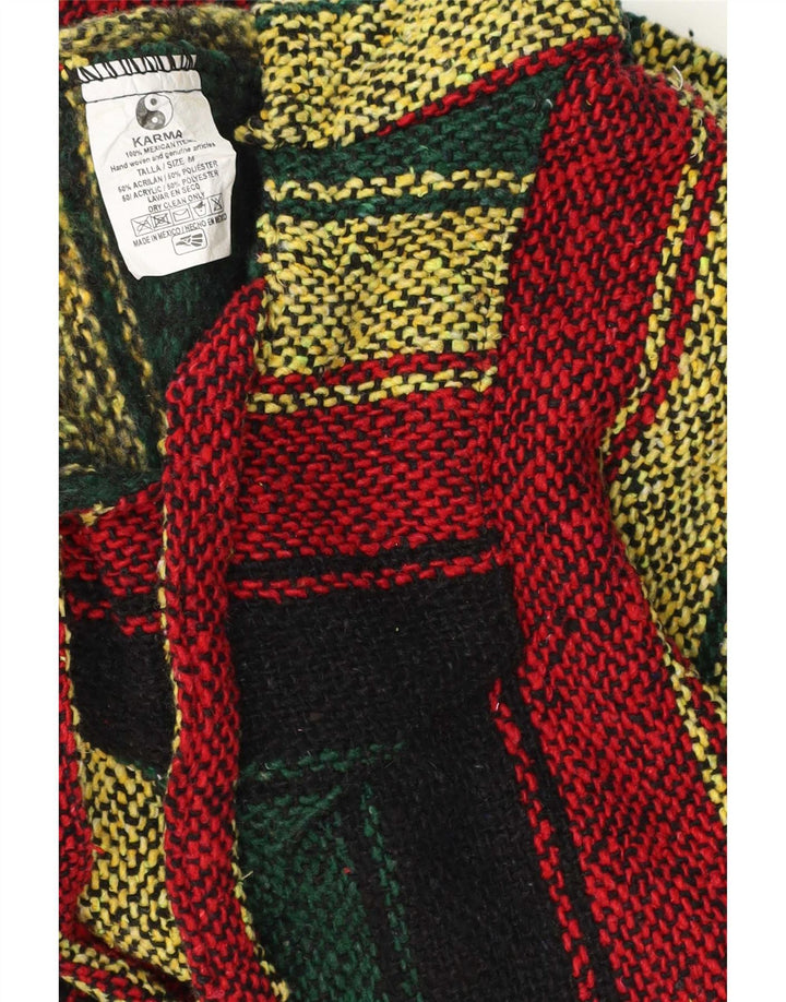 Pulover vintage pentru bărbați mexican cu glugă, cu dungi medii, multicolore