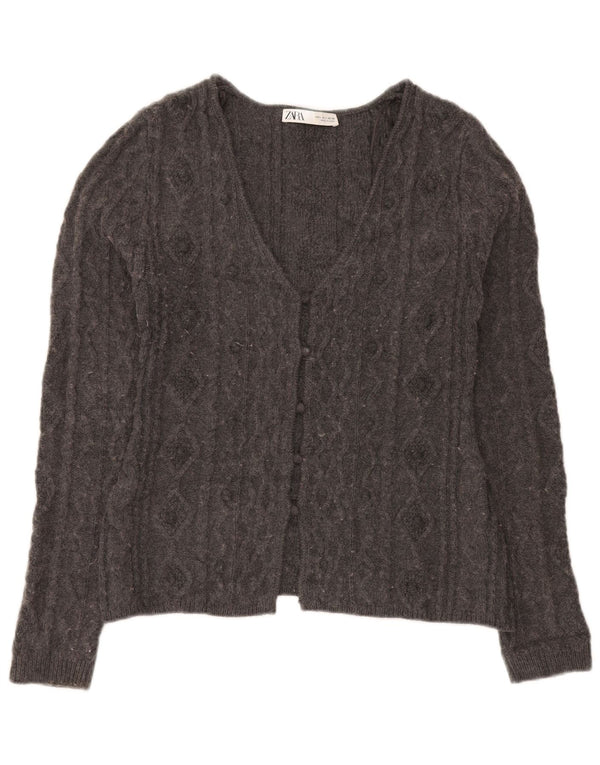 Pulover cardigan pentru femei Zara UK 14 mare, gri acrilic
