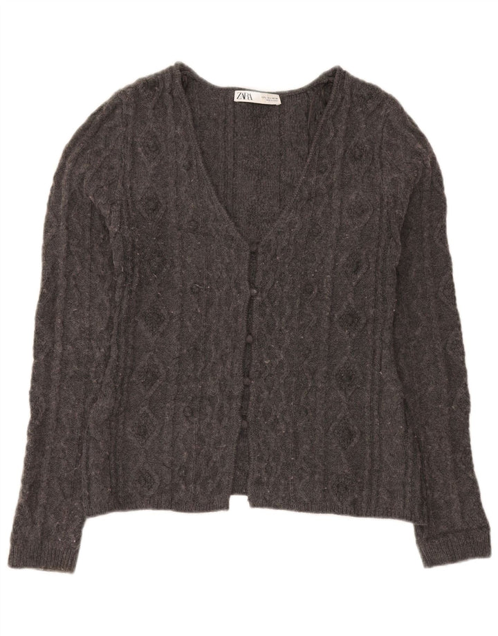 Pulover cardigan pentru femei Zara UK 14 mare, gri acrilic