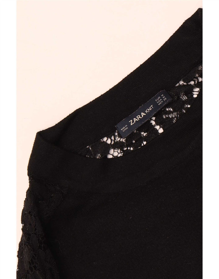 Top femeie Zara cu mânecă lungă UK 14 Medium Negru Floral