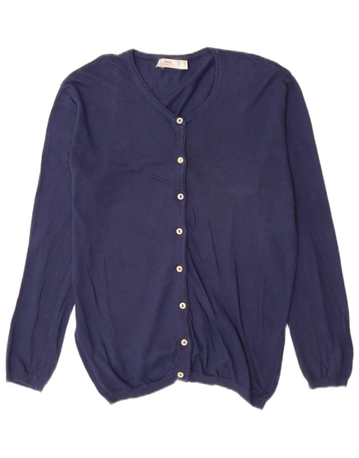 Pulover cardigan pentru femei Zara UK 14 Medium Bluemarin Bumbac
