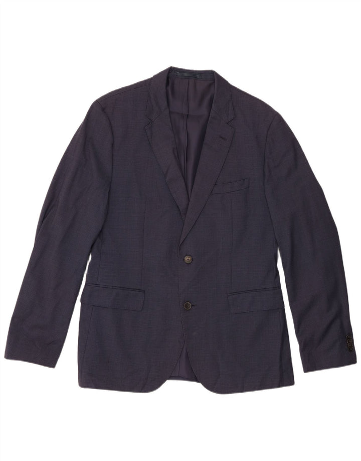 Blazer pentru bărbați HUGO BOSS cu 2 nasturi EU 52 XL Lână cu carouri bleumarin