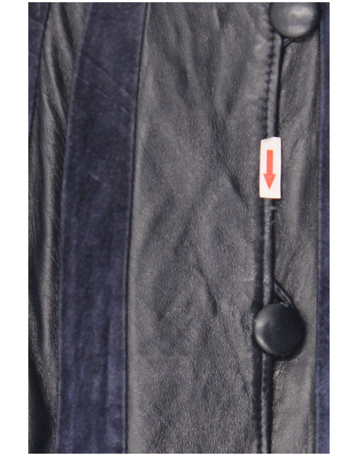 Palton din piele vintage pentru femei UK 14 Medium bleumarin cu dungi