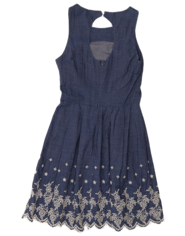 Rochie Oasis pentru femei, fără mâneci, în formă de A UK 8, mic albastru, bumbac floral