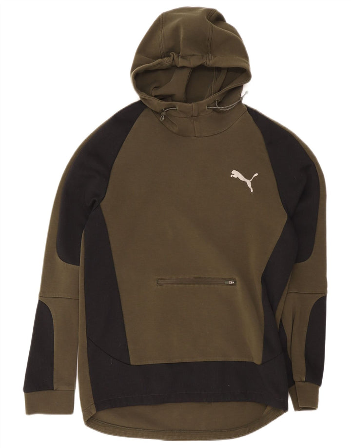 Pulover Puma pentru bărbați, bumbac color bloc verde mediu