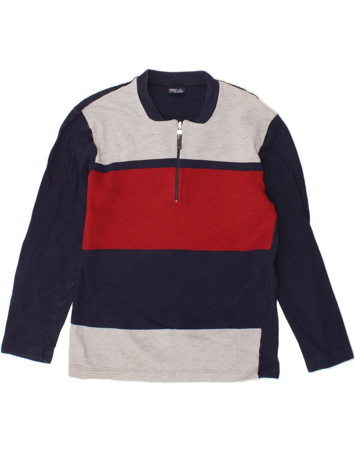 FILA Mens Zip Neck Top Long Sleeve Small Navy Blue Striped Vintage Fila and Second-Hand Fila from Messina Hembry 
