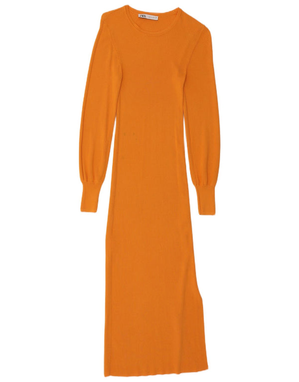 Rochie Maxi Jumper pentru Damă Zara UK 8 Mic Portocaliu Viscoză