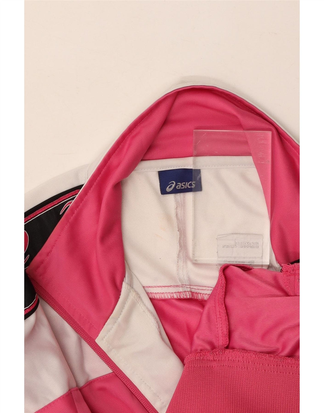 ASICS Womens Graphic Tracksuit Top Jacket UK 14 Medium Pink Colourblock Vintage Asics and Second-Hand Asics from Messina Hembry 