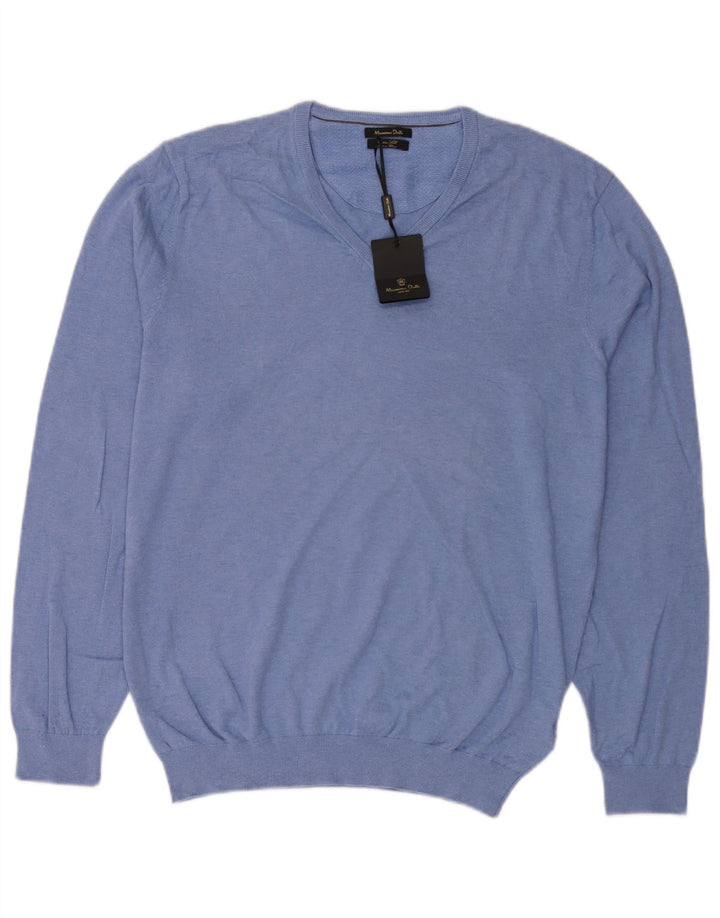 Massimo Dutti Pulover cu decolteu în V pentru bărbați, XL, bumbac, albastru