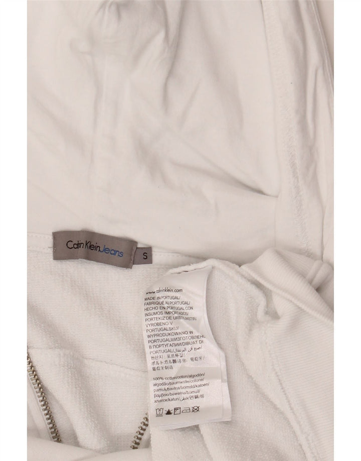 CALVIN KLEIN JEANS Pulover cu capota cu fermoar cu grafic pentru femei UK 10 Small White