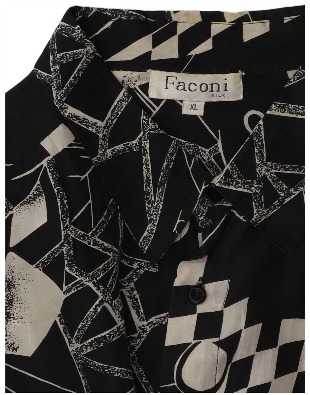 Cămașă Bărbați VINTAGE XL Neagră Geometrică Mătase