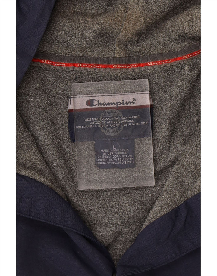 CHAMPION Mens Hooded Bomber Jacket UK 40 Large Navy Blue Nylon Vintage Champion and Second-Hand Champion from Messina Hembry 
