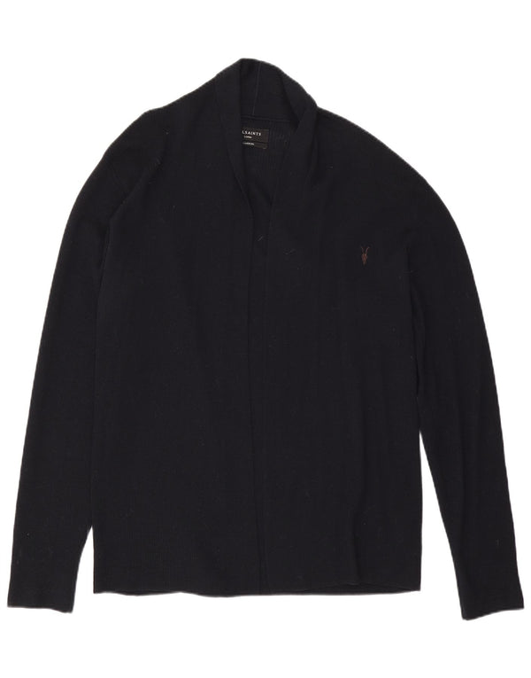 Pulover cardigan deschis pentru femei All Saints UK 16 mare, lână merino bleumarin