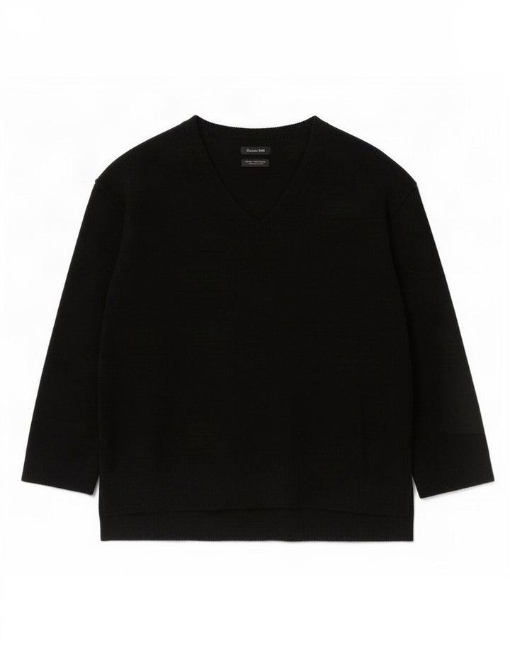 Pulover cu decolteu în V Massimo Dutti pentru femei UK 10 Lână neagră mică