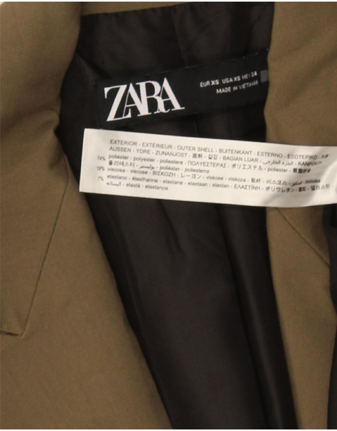 Jachetă pentru bărbați Zara, cu două piepturi, UK 34 XS Kaki Poliester