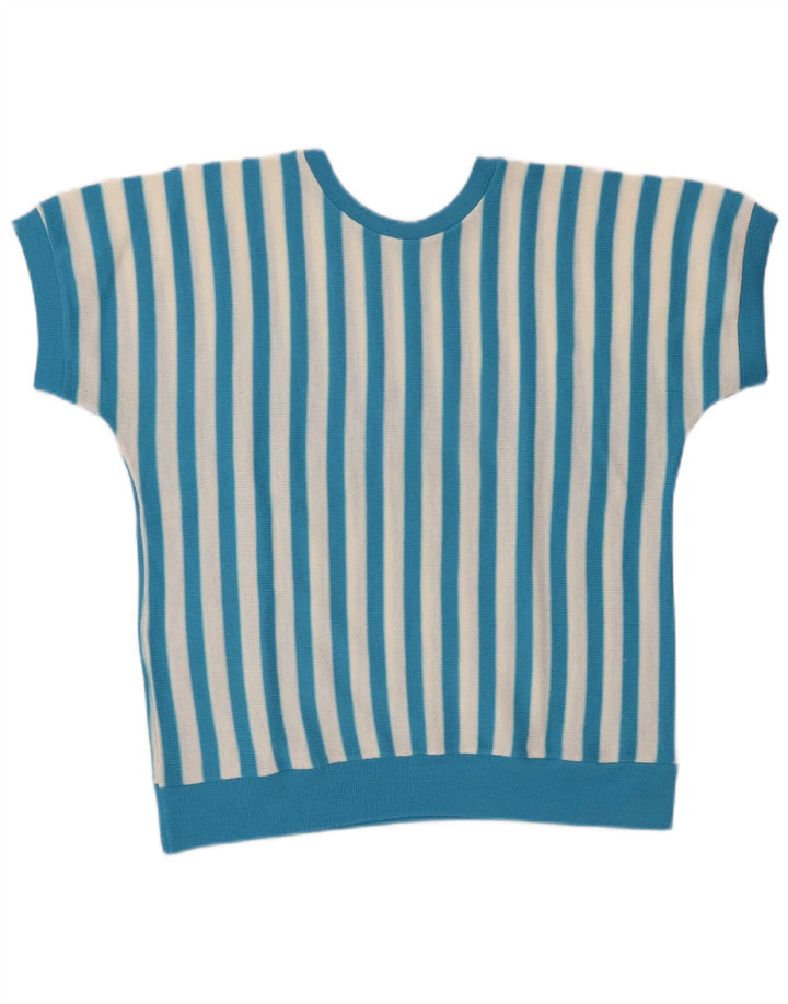 Bluză vintage pentru femei UK 16 mare poliacrilic cu dungi albastre