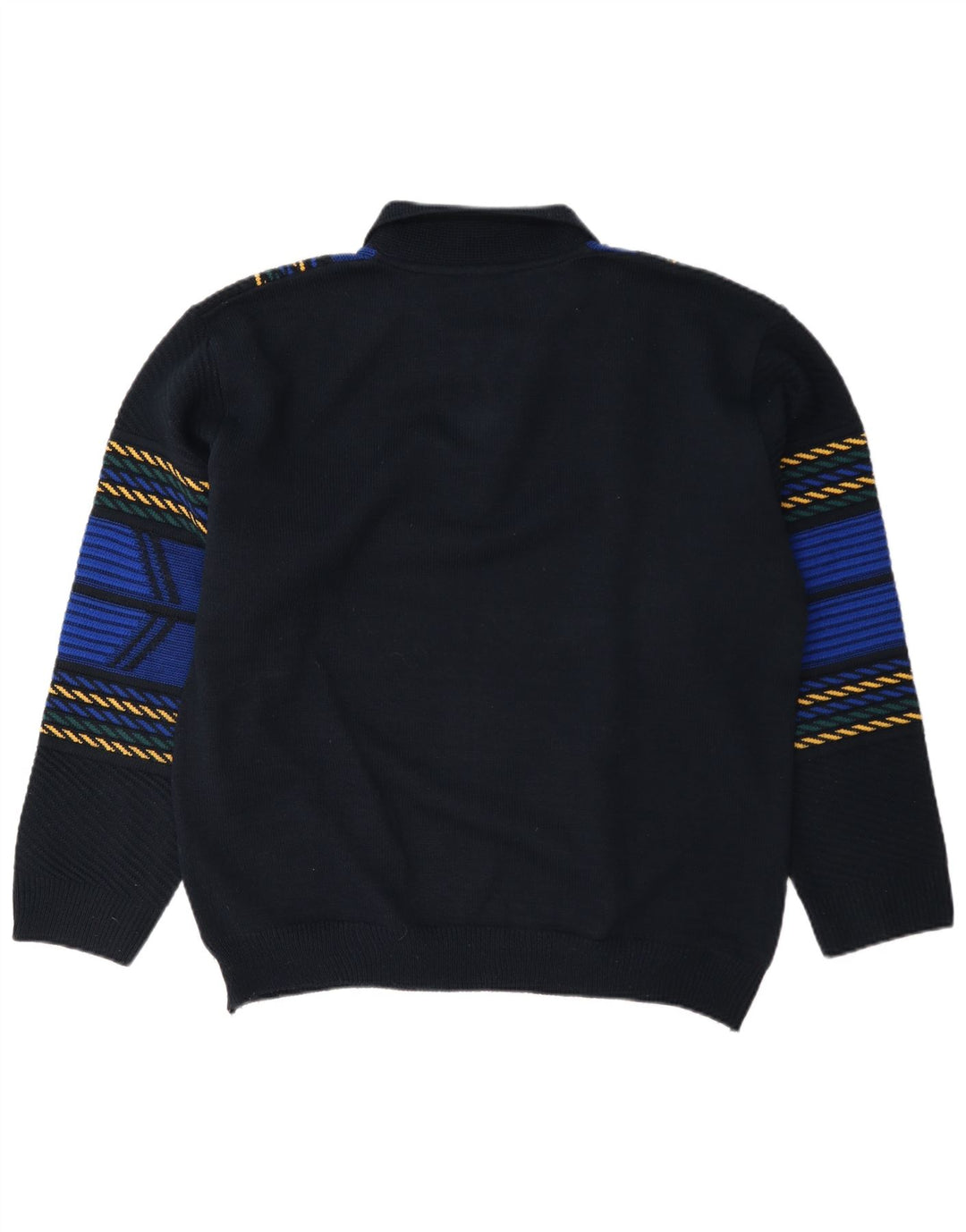 Pulover vintage pentru bărbați, cu gât polo, poliacrilic cu dungi albastru marin mediu