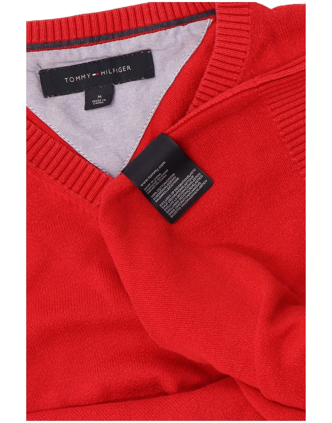 Pulover Tommy Hilfiger pentru bărbați, cu decolteu în V, bumbac roșu mediu