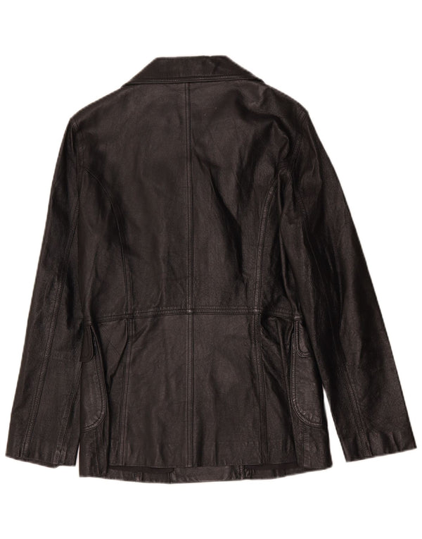 Jachetă de piele vintage pentru femei dublu piept UK 8 Small Black Classic