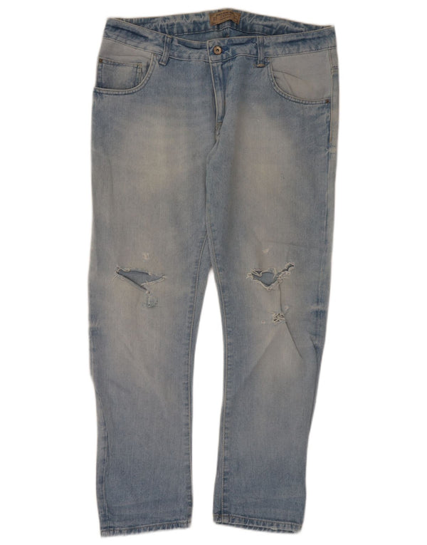 Blugi drepți învechiți pentru femei Zara EU 42 Large W32 L29 Blue Bumbac