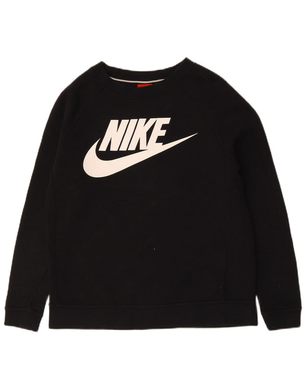 Pulover supradimensionat cu grafic Nike pentru femei UK 10 Bumbac negru mic
