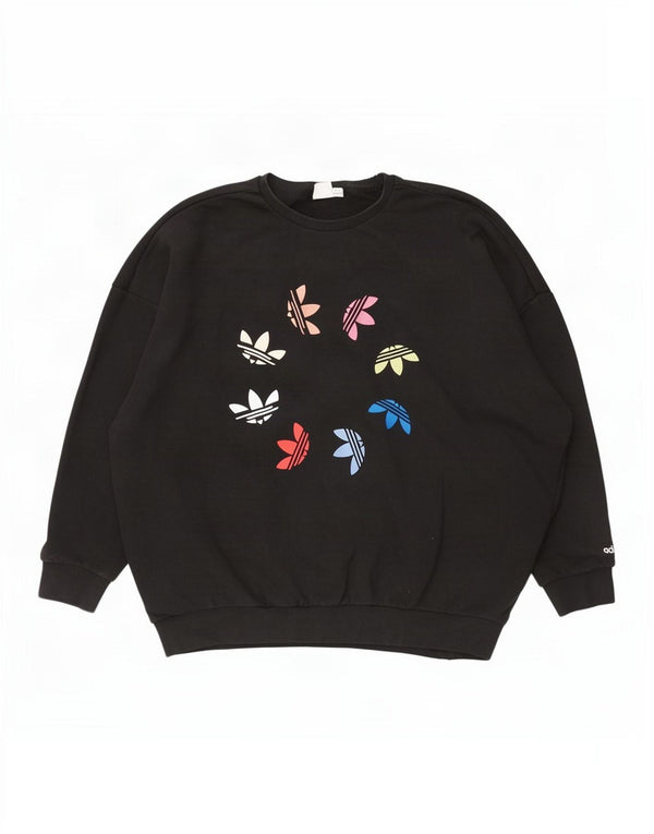 Pulover supradimensionat cu grafic pentru femei Adidas UK 16 Bumbac negru mare