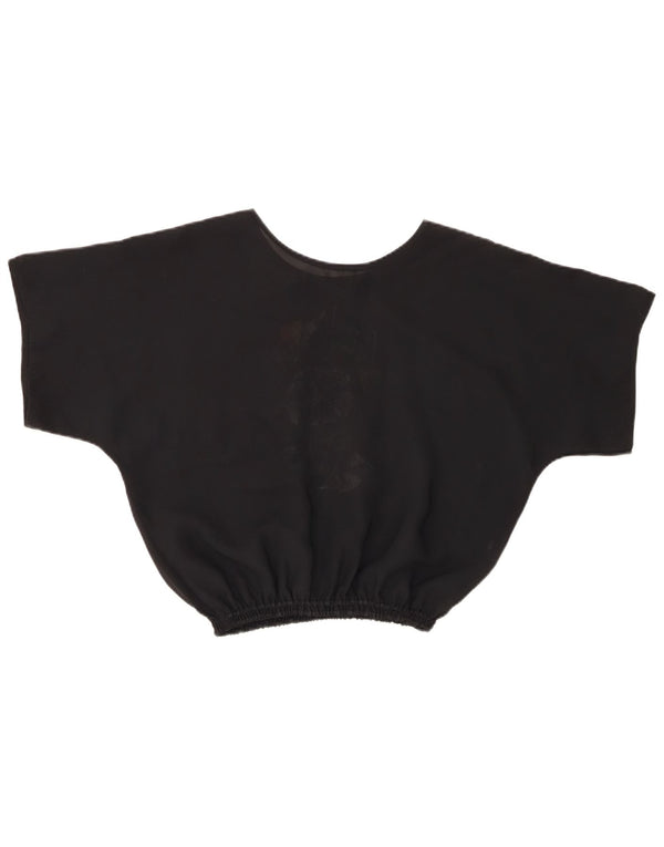 Bluză Vintage pentru femei Crop Top UK 14 Medium Black Floral