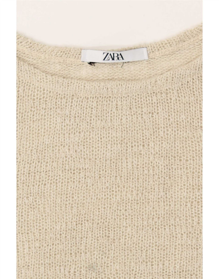 Bluză de tricot crop pentru femei Zara UK 16 mare bej