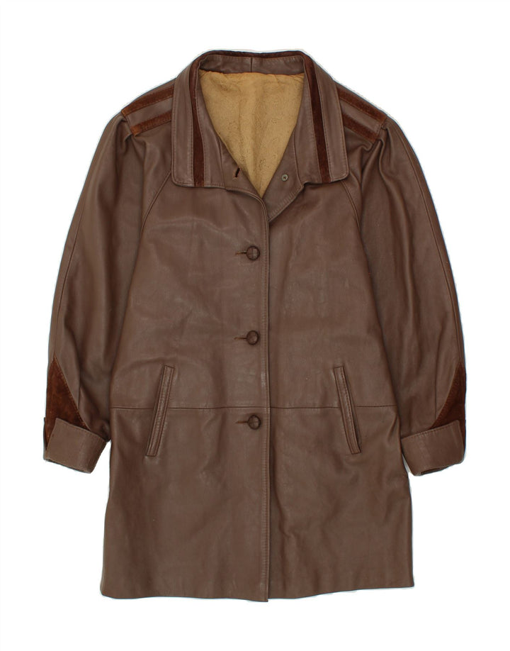 VINTAGE Womens Leather Coat IT 42 Medium Brown Leather Vintage Vintage and Second-Hand Vintage from Messina Hembry 