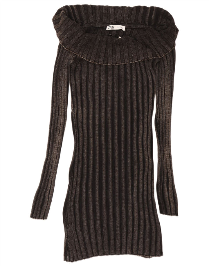 ZARA Rochie Jumper cu mânecă lungă pentru femei UK 14, mare, negru, bumbac