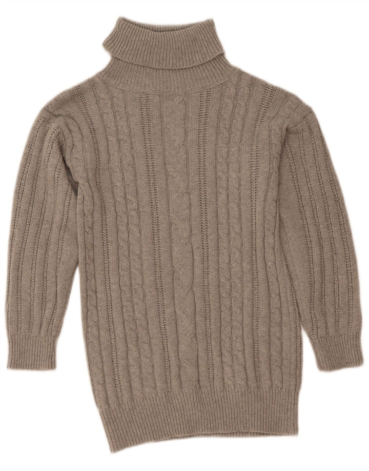 Pulover vintage pentru femei cu gât rulat, UK 12, poliester gri mediu