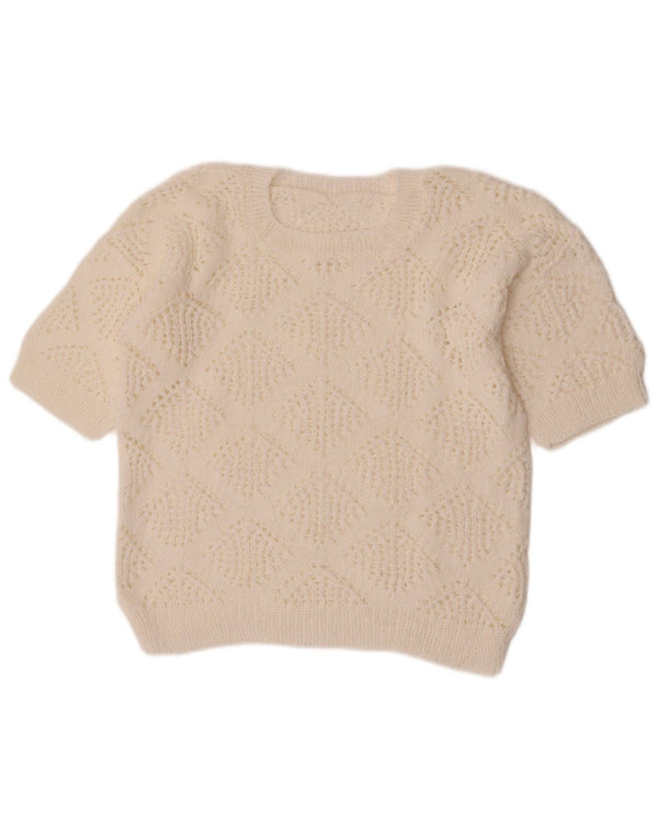 Pulover vintage pentru femei cu decolteu scurt, pulover UK 14 Medium White