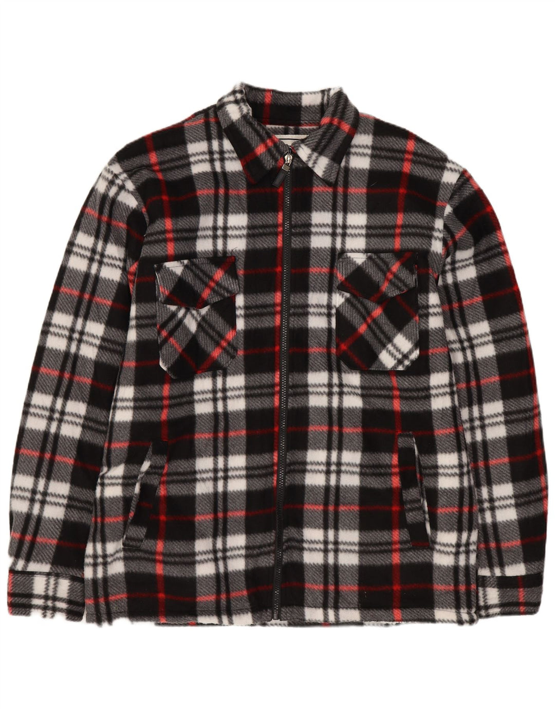 Cămașă de flanel Sherpa Lumberjack pentru bărbați de epocă, poliester carouri negru mediu