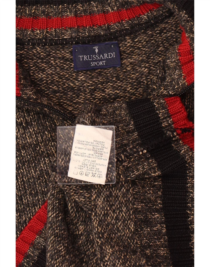 Pulover pentru bărbați TRUSSARDI, cu fermoar, cu gât, maro mediu, cu pete acrilice