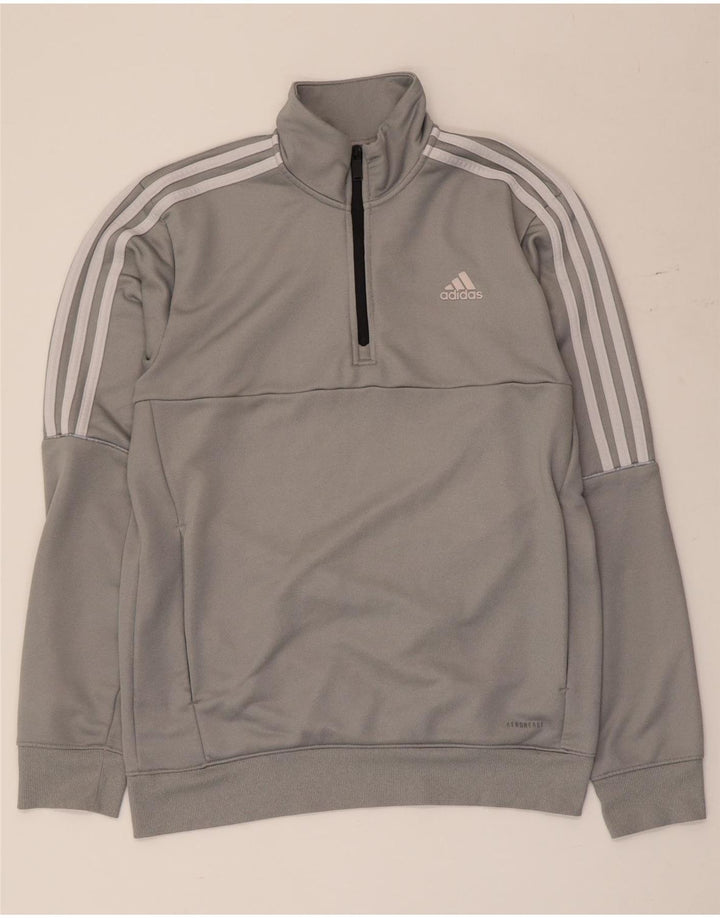 Pulover pentru bărbați Adidas, cu fermoar, cu gât, poliester mic, gri