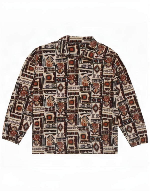 Jumper vintage pentru bărbați, cu fermoar și gât, fleece XL, multicolor, geometric