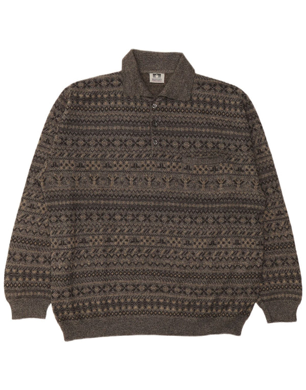 Enzo Goti Pulover cu gât polo pentru bărbați, 2XL, lână Fair Isle gri