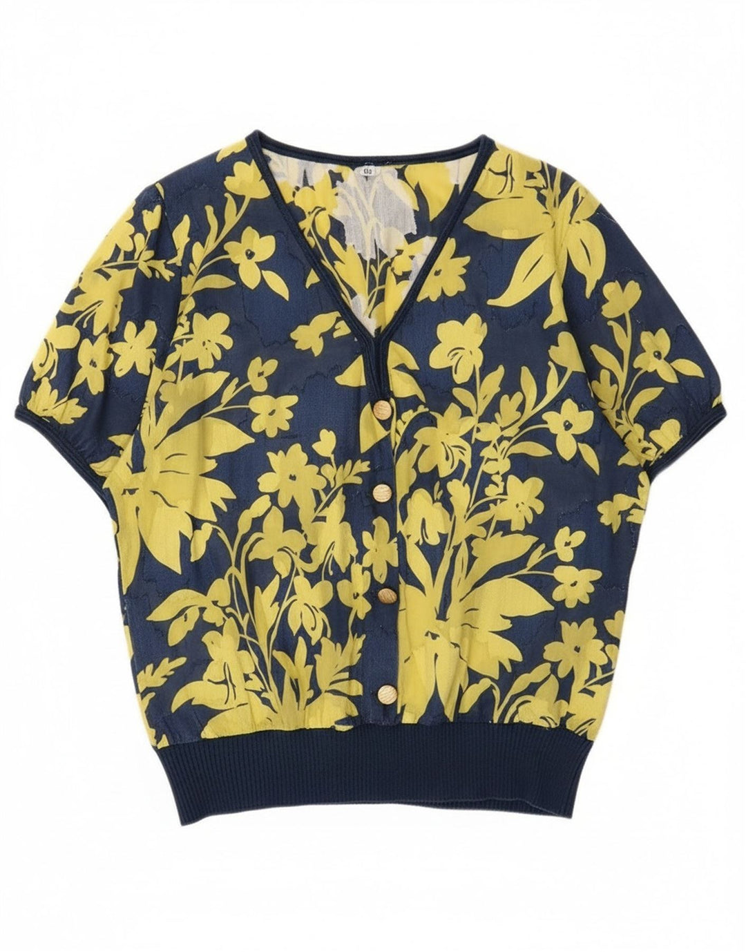 Bluză Vintage Femei Top IT 48 XL Bleumarin Bumbac Floral