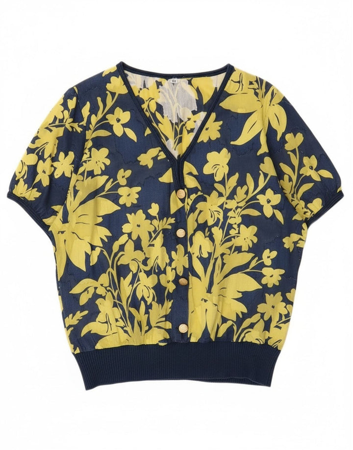 Bluză Vintage Femei Top IT 48 XL Bleumarin Bumbac Floral