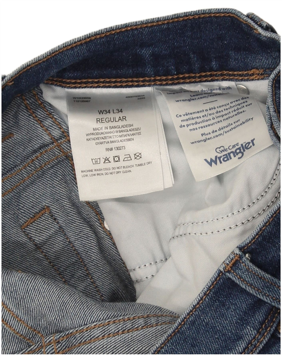 Blugi drepti pentru bărbați Wrangler W34 L34 Bumbac albastru
