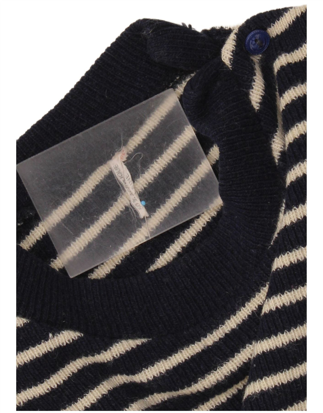 Pulover vintage pentru femei cu gât cu nasturi UK 14 Medium Bleumarin Nautic