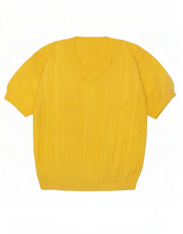 Pulover vintage pentru femei cu mânecă scurtă cu decolteu în V, UK 14, galben mediu