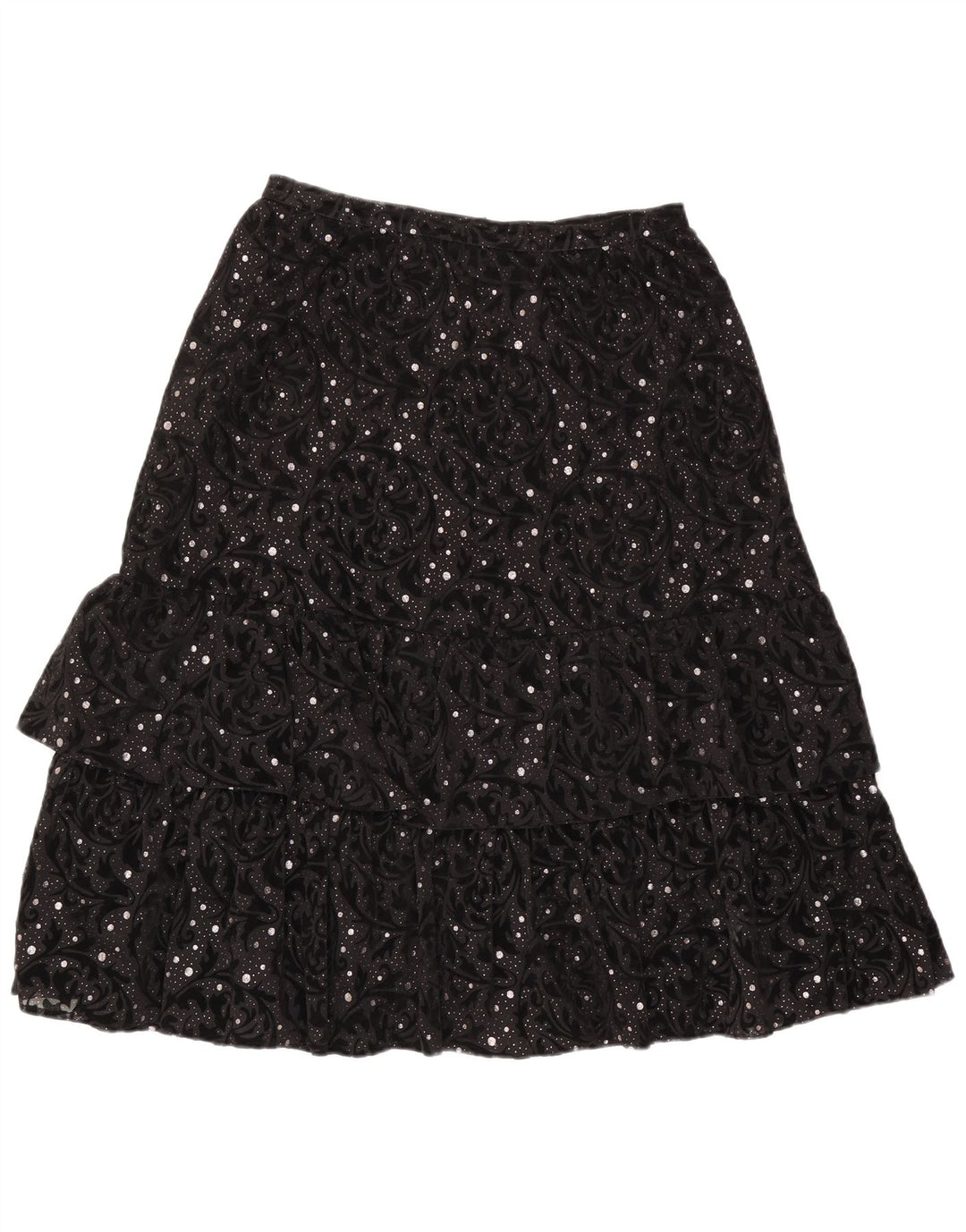 Fusta cu etaje vintage pentru femei IT 44 Medium W30 Poliamidă Paisley neagră