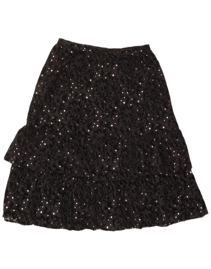 Fusta cu etaje vintage pentru femei IT 44 Medium W30 Poliamidă Paisley neagră