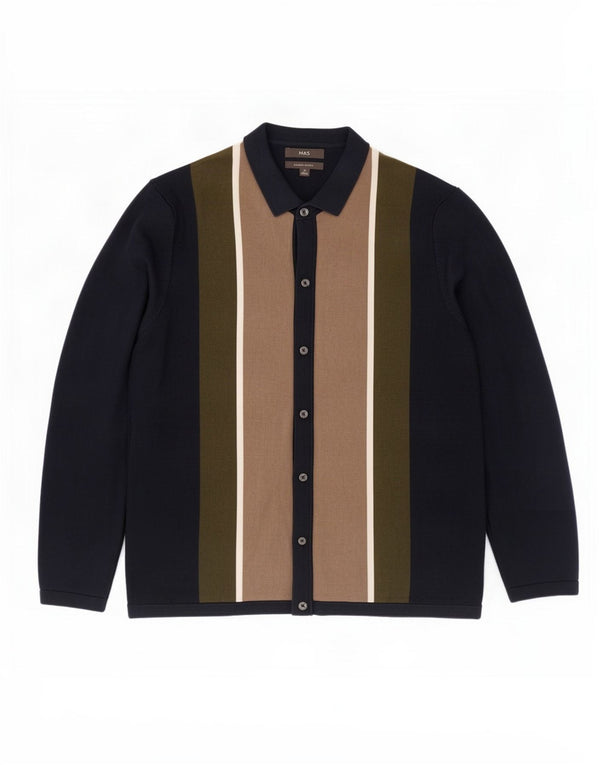 Pulover cardigan pentru bărbați Marks & Spencer 2XL, bumbac colorblock, albastru bleumarin