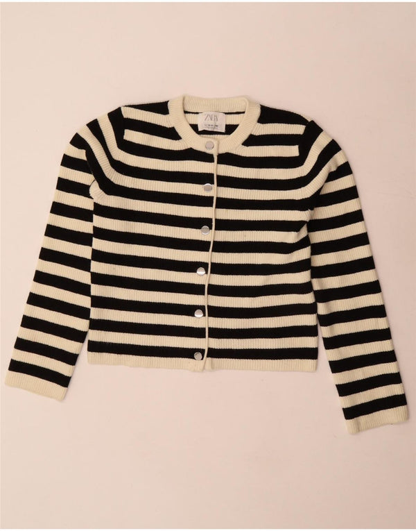 Pulover Crop Cardigan Fete Zara 13-14 Ani Viscoză Neagră Dungă
