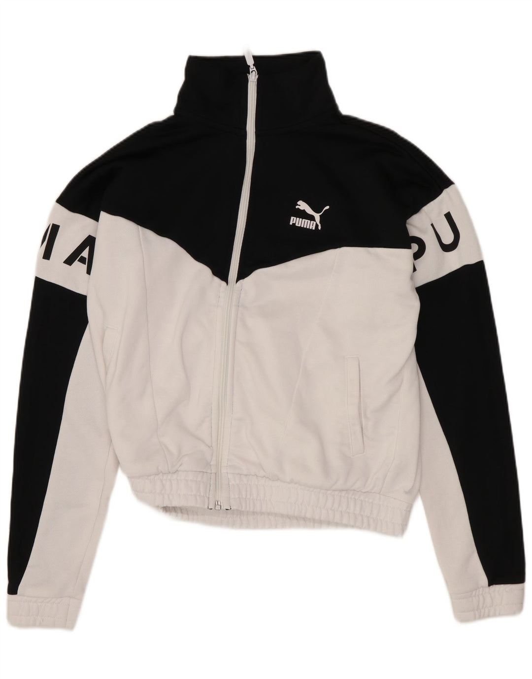 Jachetă de top pentru trening oversized Crop Puma pentru femei UK 6 XS Negru Colorblock