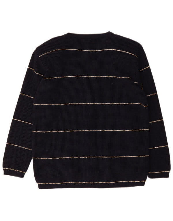 Pulover cardigan Kyber pentru femei UK 16 Lână mare cu dungi bleumarin