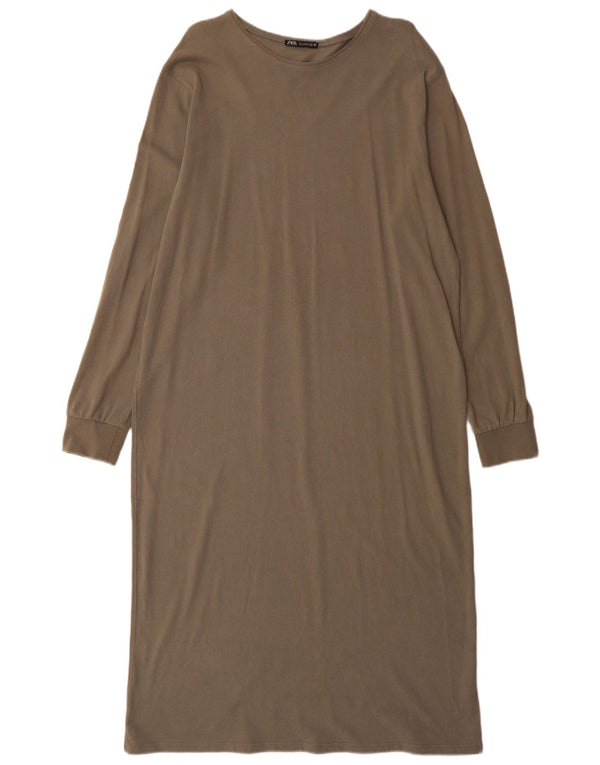 Rochie maxi cu mânecă lungă pentru femei Zara UK 16 mare bumbac kaki