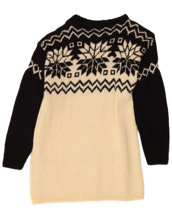 Pulover vintage pentru femei cu gât de barcă UK 10 Small Beige Fair Isle